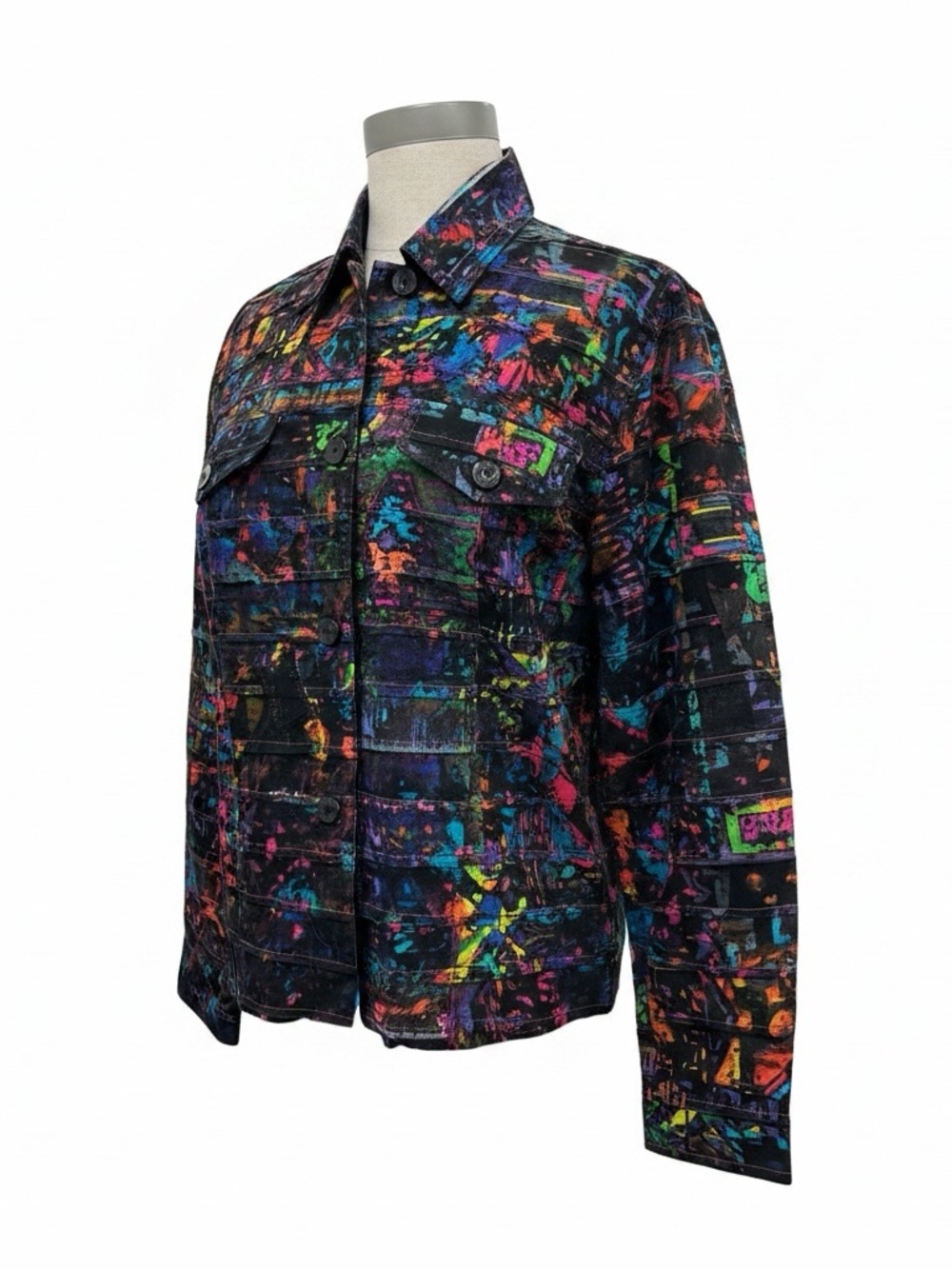 Chico’s Size 0 Multicolor Abstract Print Silk-Lined Light Jacket (S-4/6)
